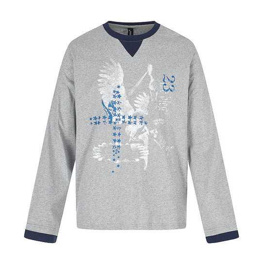 Herren Baumwoll-Langarmshirt Sweatshirt mit Adler-Print und Kontrastbündchen Nord Taschen