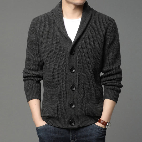 Herren Grobstrick-Cardigan mit Schalkragen, aufgesetzten Taschen und Knopfleiste Nord Taschen