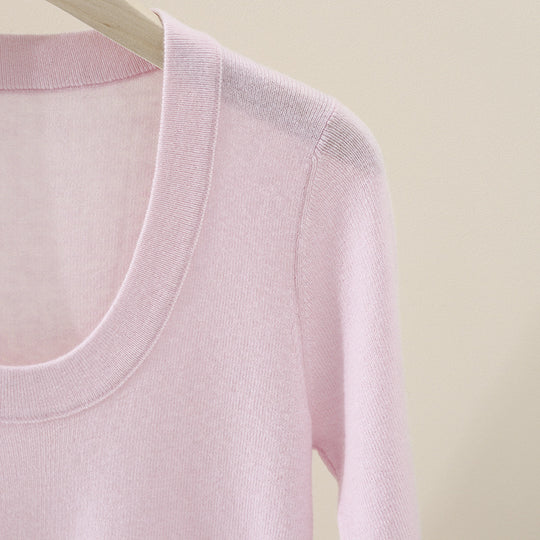 Damen Feines Feinstrick-Shirt mit tiefem Rundhals und dreiviertel Ärmeln Nord Taschen