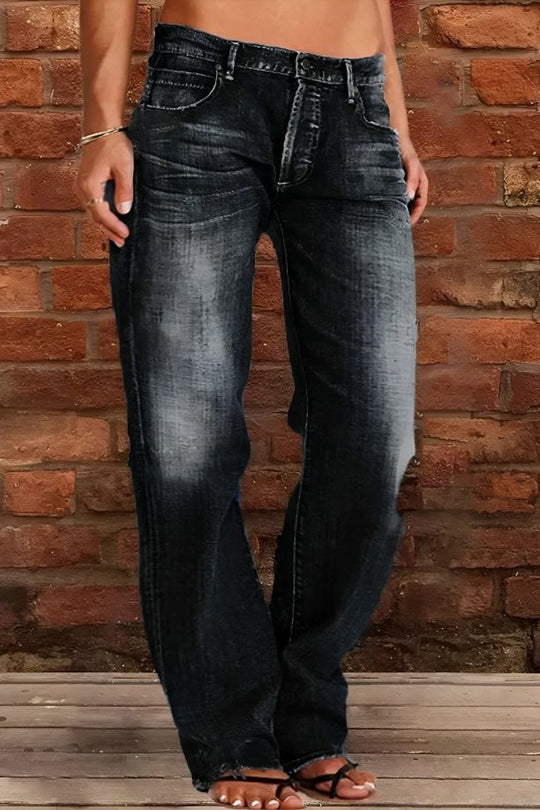 Damen Lockere Destroyed-Jeans mit weitem Bein und niedriger Taille Nord Taschen