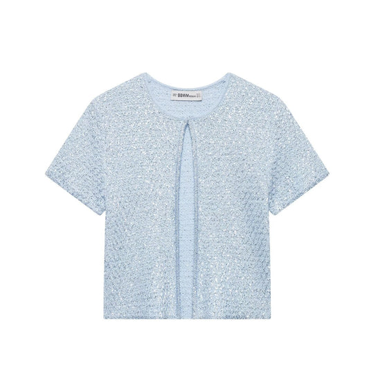 Damen Kurzärmelige Bouclé Strickjacke mit offenem Frontschlitz Nord Taschen