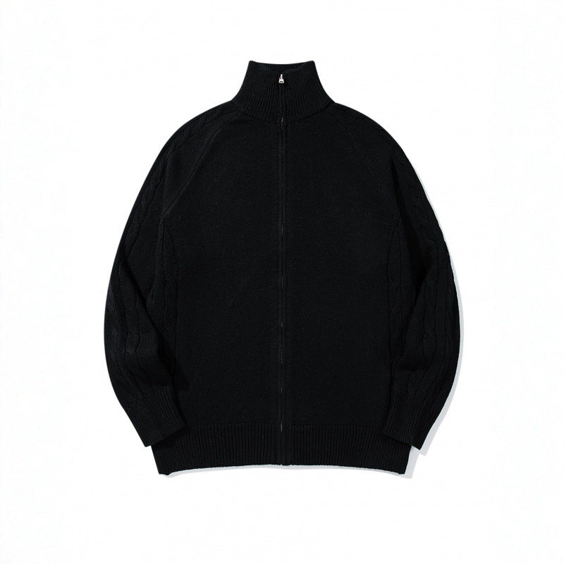 Unisex Boxy-Zip-Strickjacke mit Stehkragen, Zopfmusterärmeln und gerippten Abschlüssen Nord Taschen