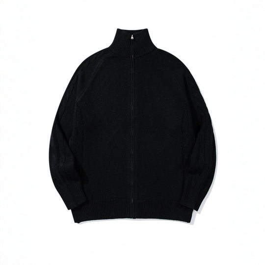 Unisex Boxy-Zip-Strickjacke mit Stehkragen, Zopfmusterärmeln und gerippten Abschlüssen Nord Taschen