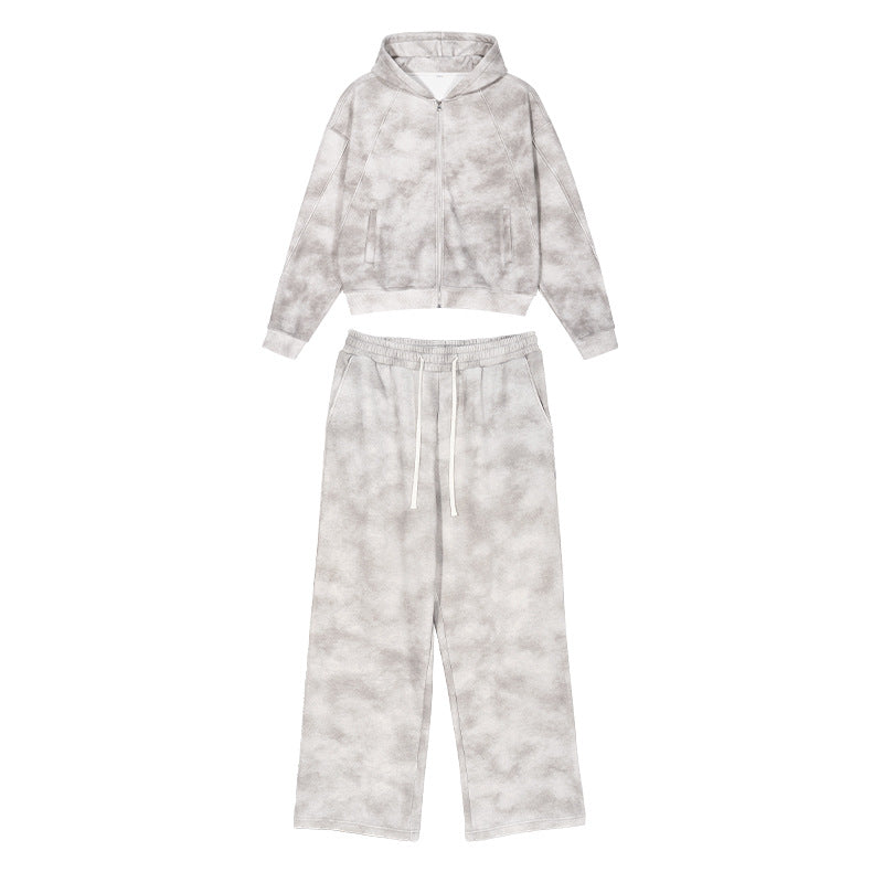 Damen Loungewear-Set aus French-Terry mit Cropped-Reißverschluss-Hoodie und weit geschnittener Sweatpant Nord Taschen