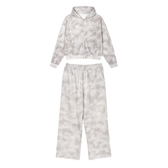 Damen Loungewear-Set aus French-Terry mit Cropped-Reißverschluss-Hoodie und weit geschnittener Sweatpant Nord Taschen