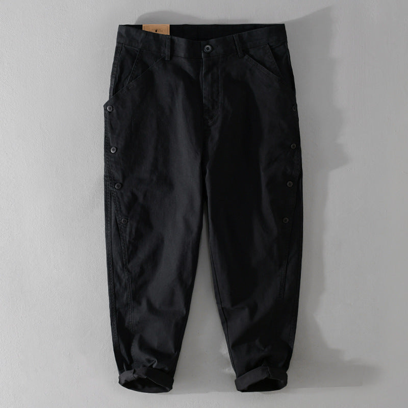 Herren lässige konische Hose mit seitlicher Knopfleiste und Umschlag Nord Taschen