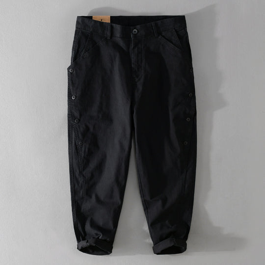 Herren lässige konische Hose mit seitlicher Knopfleiste und Umschlag Nord Taschen