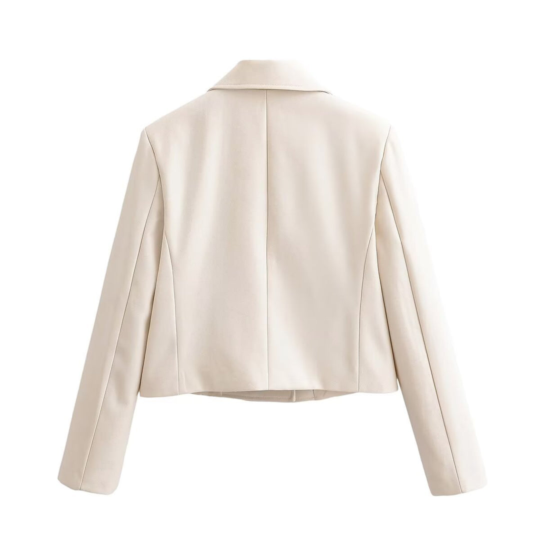 Damen Cropped Doppelreihiger Blazer mit weitem Revers und taillierter Schnittführung Nord Taschen