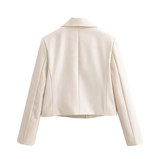 Damen Cropped Doppelreihiger Blazer mit weitem Revers und taillierter Schnittführung Nord Taschen