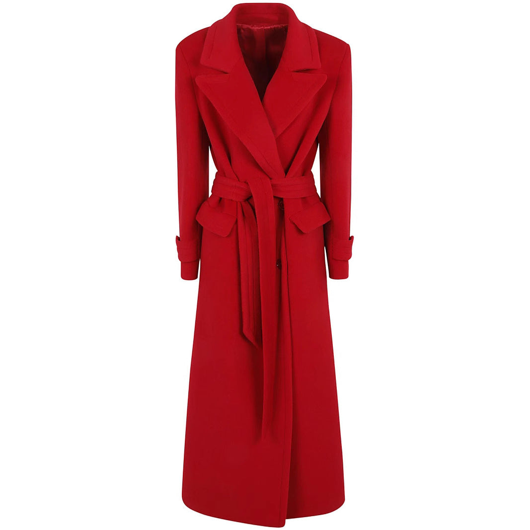 Damen Maxi-Mantel mit doppelreihiger Knopfleiste, weitem Revers und Pattentaschen Nord Taschen