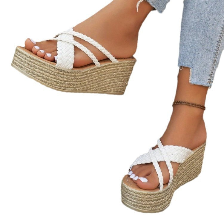 Damen Plateau-Sandalen mit geflochtenem Riemendesign und rutschfester Sohle