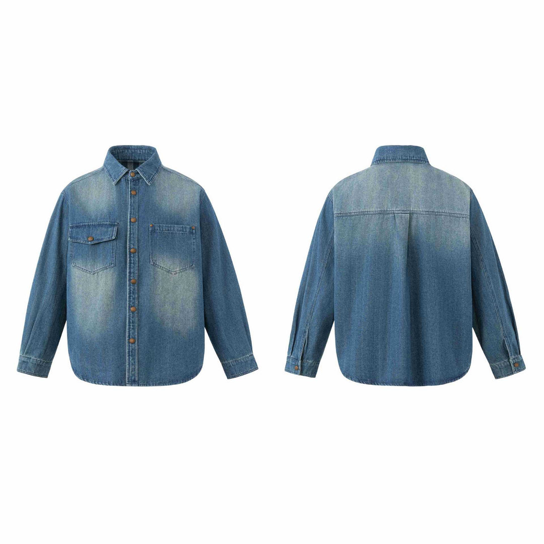 Unisex Oversize Denim‑Hemdjacke mit Druckknopfleiste und aufgesetzten Brusttaschen Nord Taschen