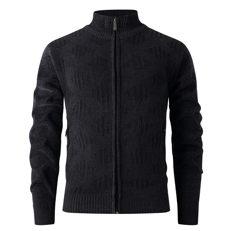 Herren Geometrischer Jacquard-Zipcardigan mit Stehkragen und Reißverschlusstaschen Nord Taschen