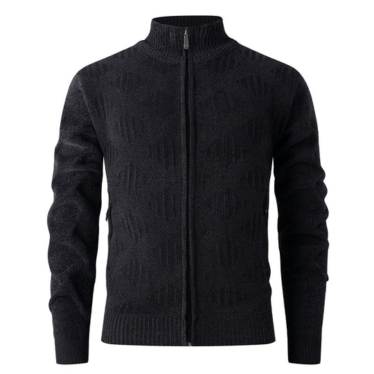 Herren Geometrischer Jacquard-Zipcardigan mit Stehkragen und Reißverschlusstaschen Nord Taschen