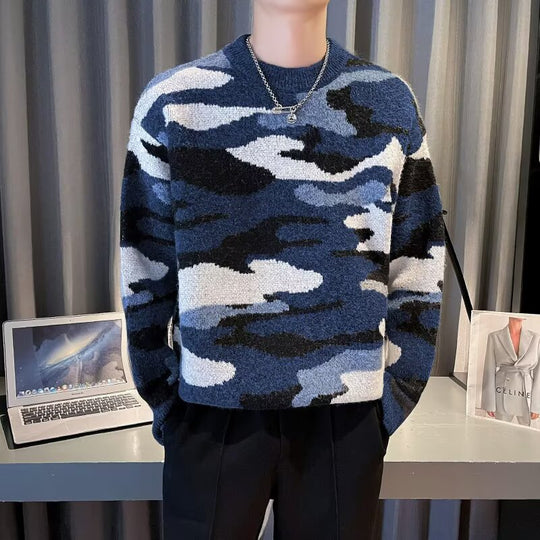 Herren Gemütlicher Grobstrickpullover mit Camouflage-Muster Nord Taschen