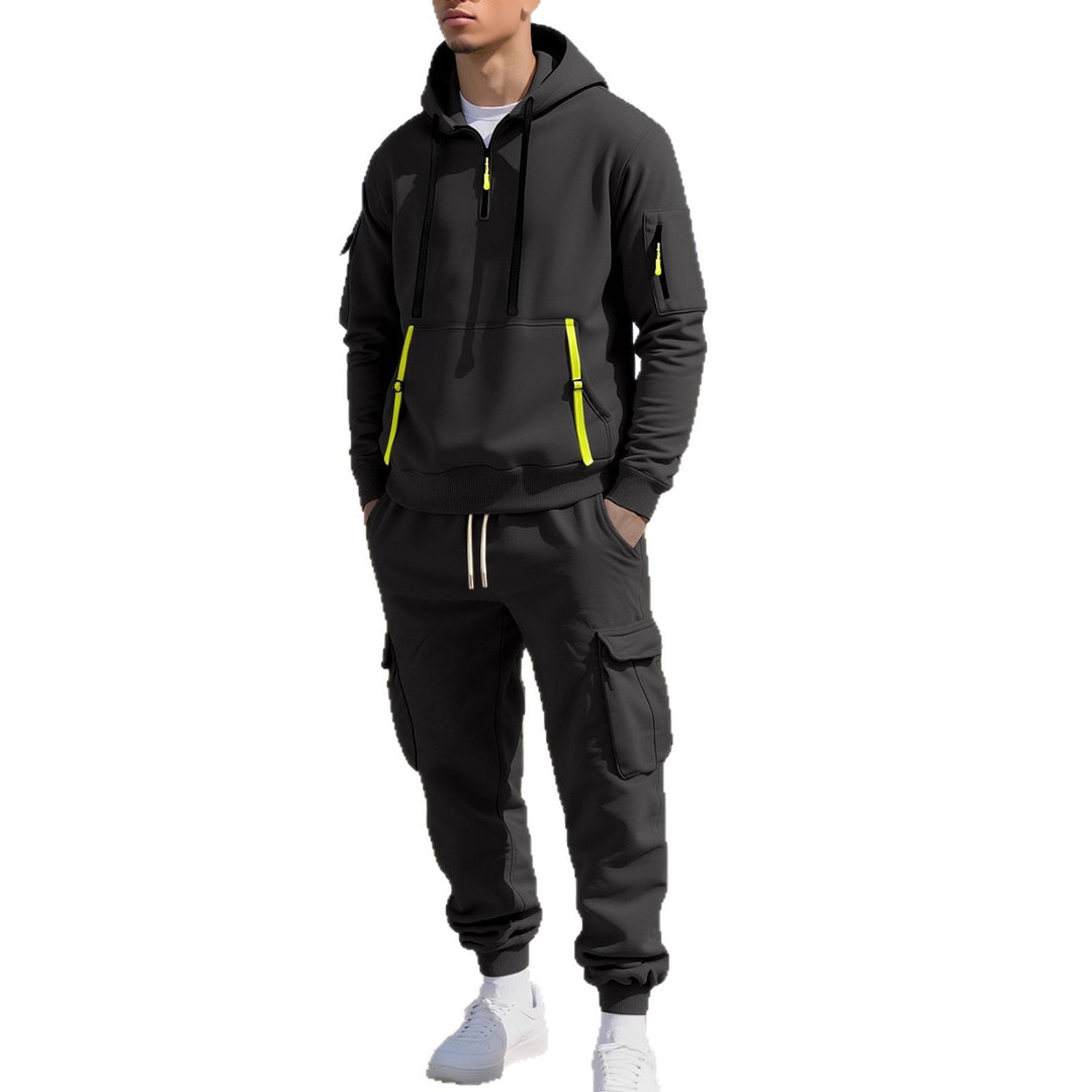 Herren Kapuzensweatshirt mit Utility-Taschen, Halbzip und kontrastierenden Reißverschlüssen Nord Taschen