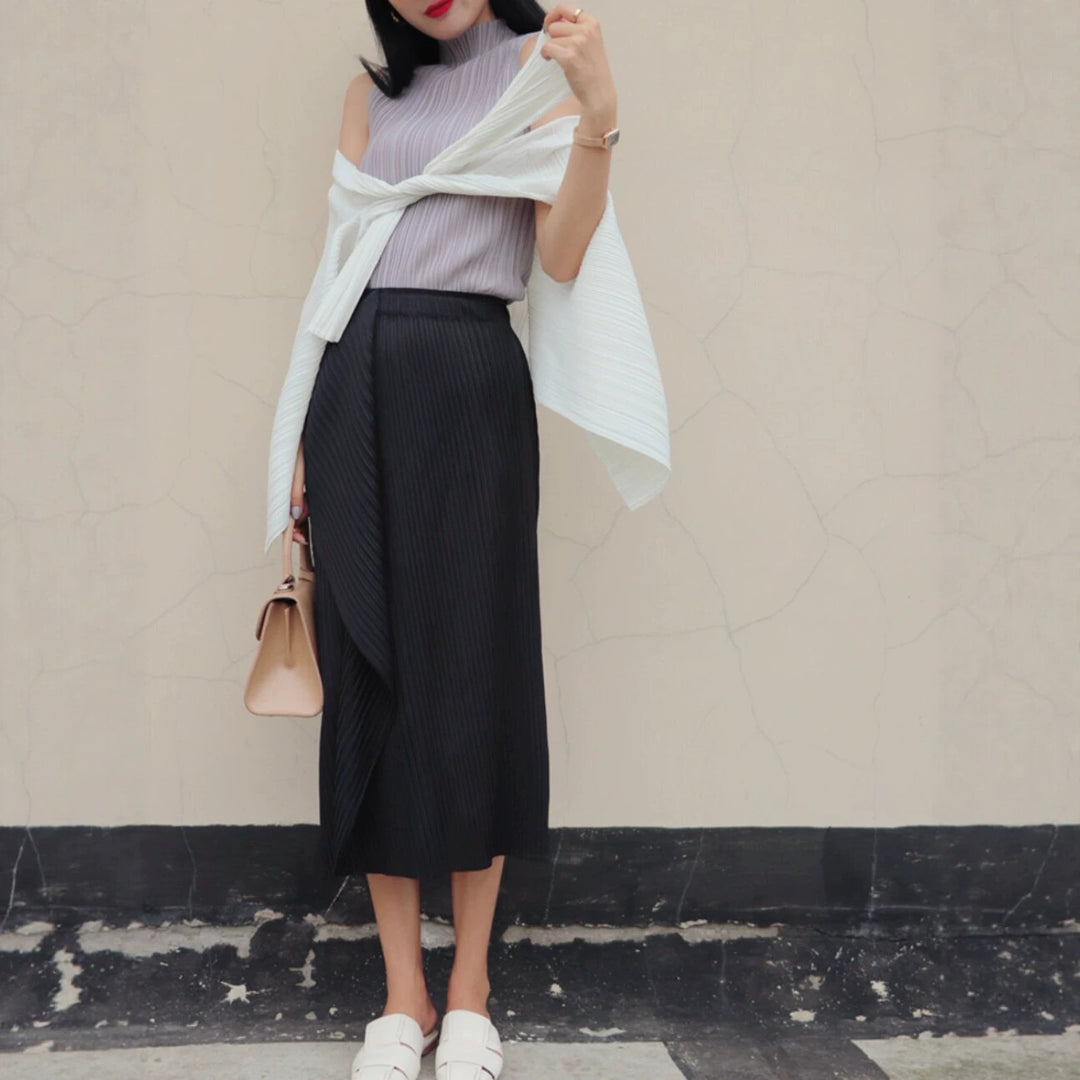 Damen Plissierter Midi-Rock mit asymmetrischem Saum Nord Taschen