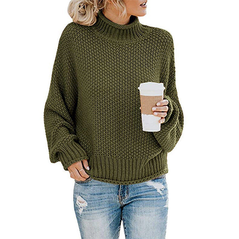Damen Baumwoll-Strickpullover mit hohem Kragen