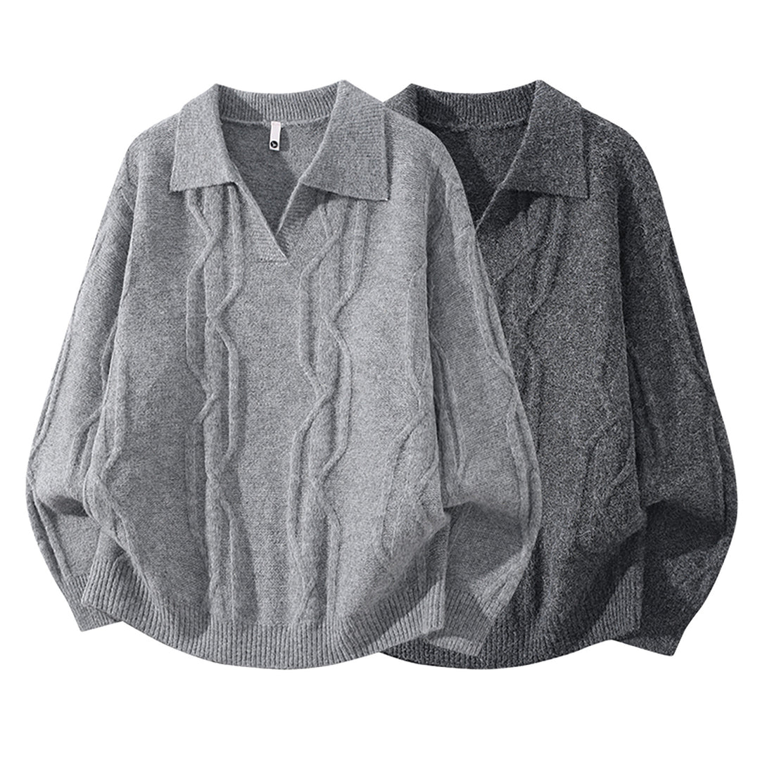 Damen Oversize Mohair‑Optik Zopfstrickpullover mit Polokragen und V‑Ausschnitt Nord Taschen