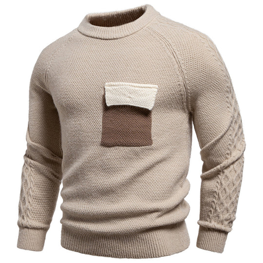 Herren Pullover aus Strukturstrick mit Rundhals, aufgesetzter Brusttasche und Zopfmuster-Ärmeln Nord Taschen