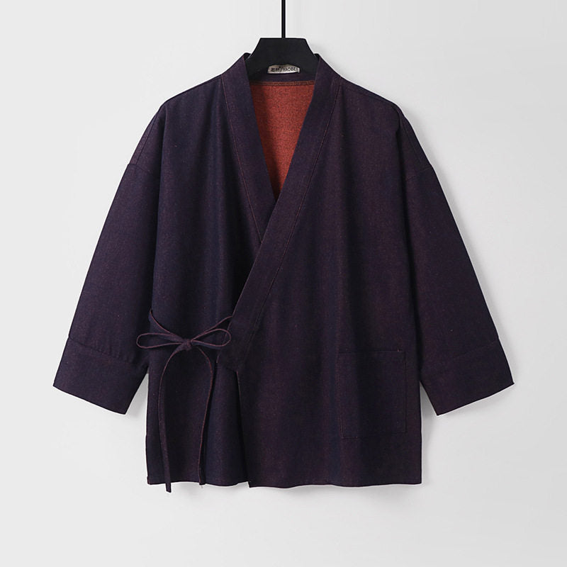Damen Leichte zweifarbige Kimono-Jacke mit Bindebändern und kontrastiertem Innenfutter Nord Taschen