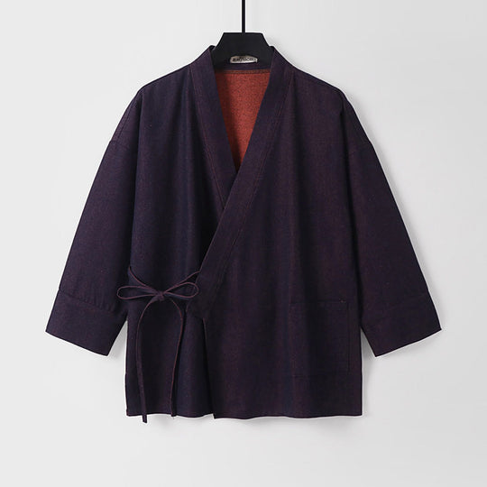 Damen Leichte zweifarbige Kimono-Jacke mit Bindebändern und kontrastiertem Innenfutter Nord Taschen