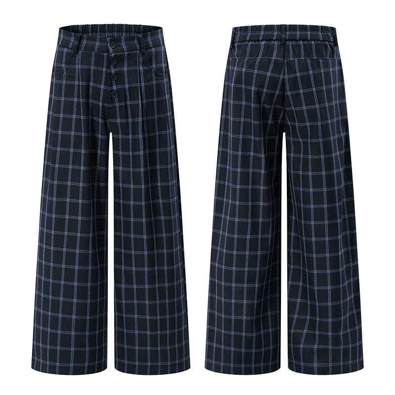 Damen Karierte Extraweite High-Waist Palazzo-Hose mit Knopfleiste Nord Taschen