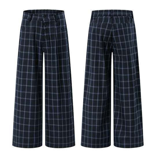 Damen Karierte Extraweite High-Waist Palazzo-Hose mit Knopfleiste Nord Taschen