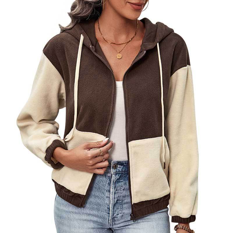 Damen Fleece-Kapuzenjacke mit Colorblock, durchgehendem Reißverschluss und Eingrifftaschen Nord Taschen