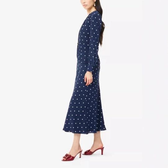 Damen Elegantes Polka-Dot Maxikleid mit tiefem V-Ausschnitt Nord Taschen