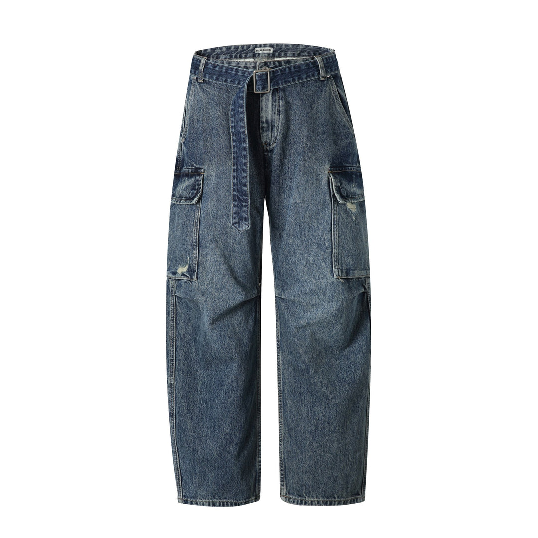 Damen Hochtaillierte Cargo-Jeans mit Gürtel, locker geschnitten und Used‑Optik Nord Taschen