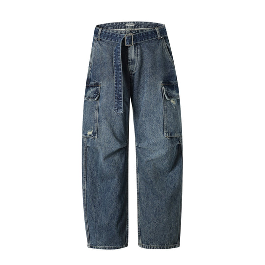 Damen Hochtaillierte Cargo-Jeans mit Gürtel, locker geschnitten und Used‑Optik Nord Taschen