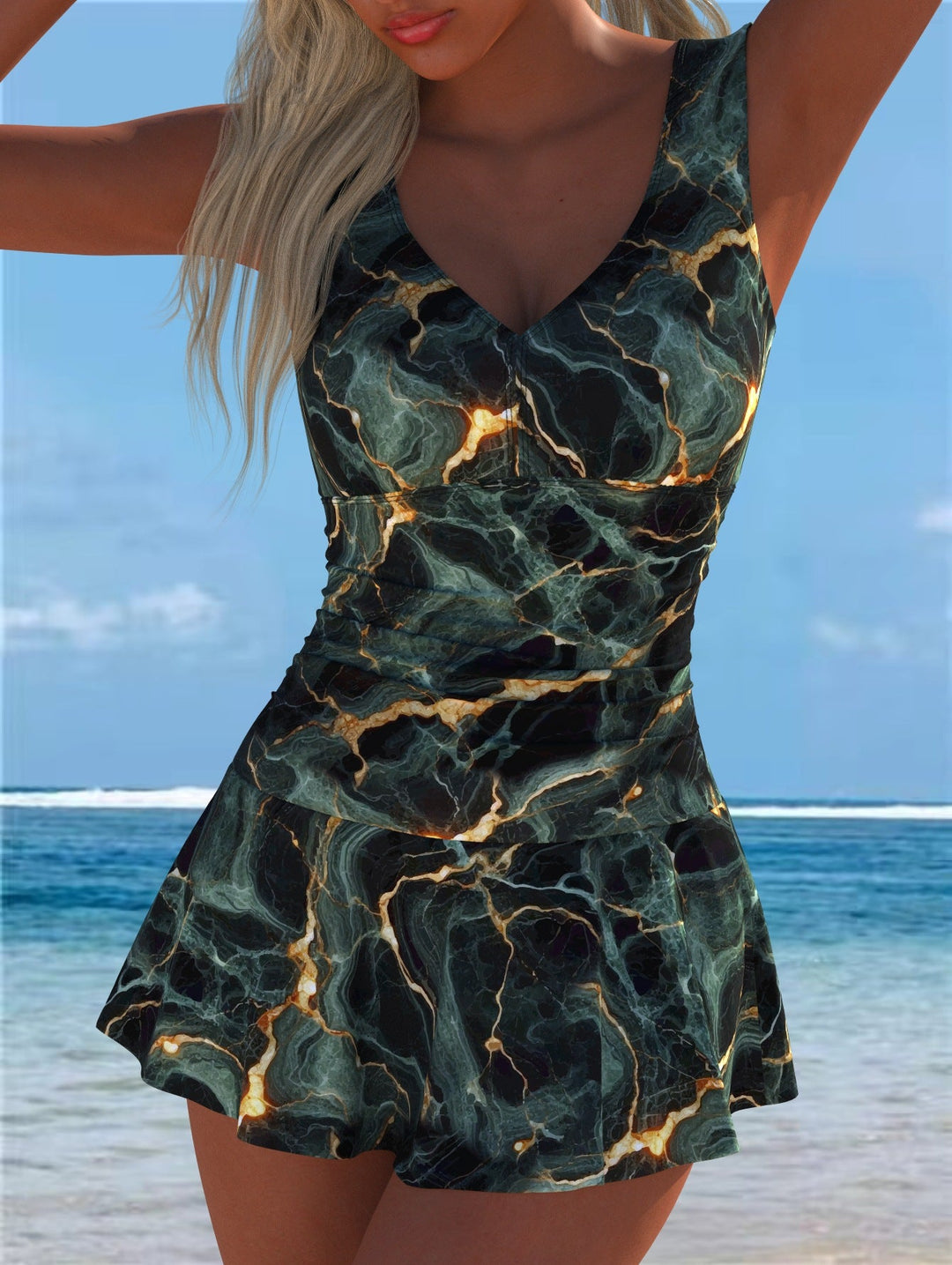 Damen Schwimmdress mit volanthaftem Saum und lR&Bhaftem Muster Nord Taschen