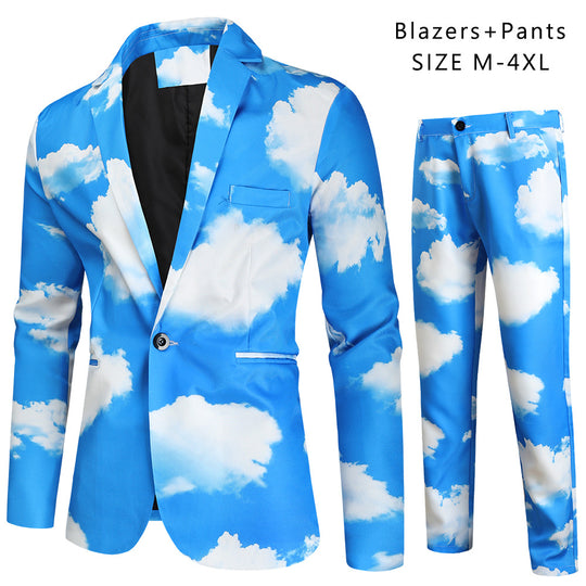 Herren Zweiteiliges Statement-Anzug mit Allover-Wolkenprint und schmaler Silhouette Nord Taschen