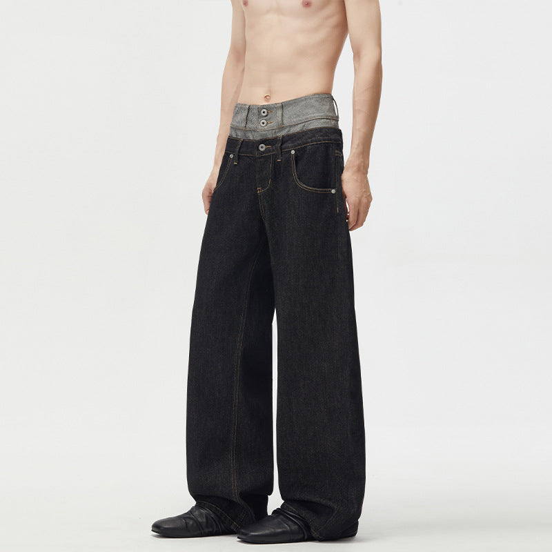Herren Baggy-Denimhose mit doppeltem Bund und ultrabreitem Bein Nord Taschen