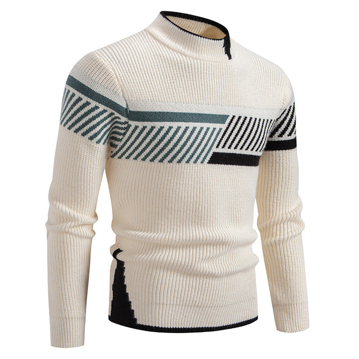 Herren gerippter Feinstrickpullover mit Stehkragen und kontrast-Blockdesign Nord Taschen