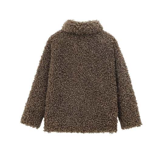 Damen 70+ kuscheliger Teddy‑Mantel mit Reverskragen und weichem Kunstfell Nord Taschen