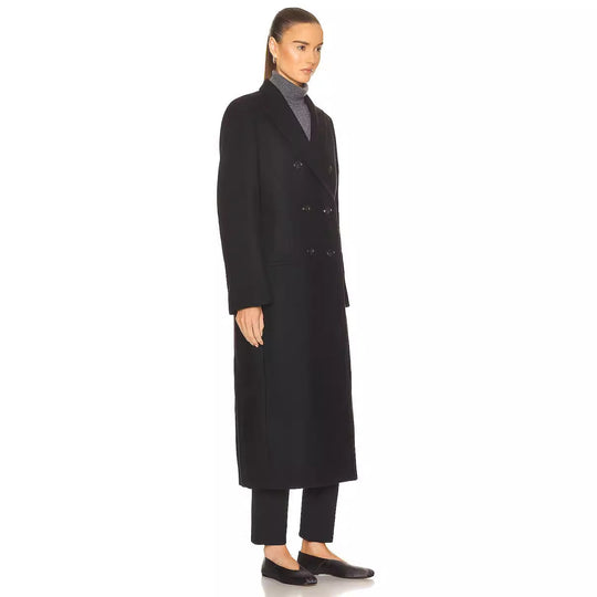 Damen Maxilanger Zweireihiger Wollmix-Longcoat mit maßgeschneidertem Finish Nord Taschen