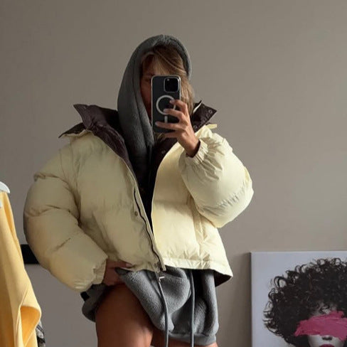 Damen Kurze Oversize Steppjacke mit hohem Kragen und wattierter Fütterung Nord Taschen