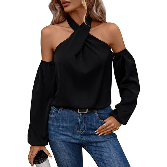 Damen Neckholder-Top mit gekreuztem Ausschnitt, schulterfreiem Design und Ballonärmeln Nord Taschen
