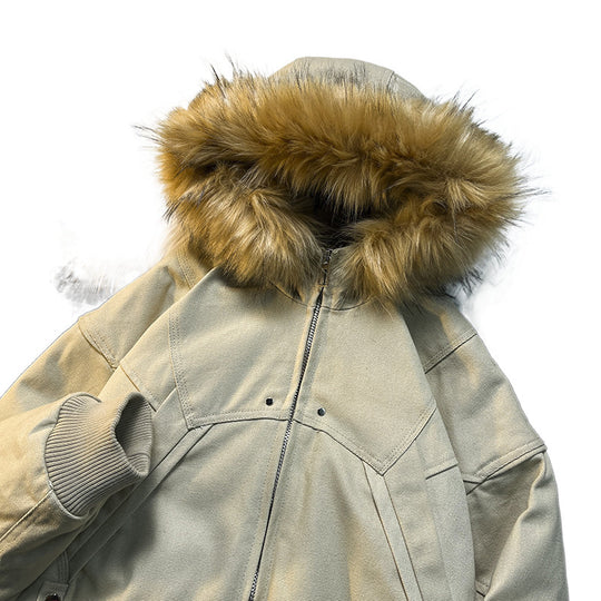 Unisex Wattierte Bomberjacke mit großer Kapuze und Kunstfellbesatz Nord Taschen