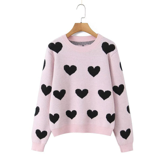 Damen Herz‑Strickpullover mit Rundhalsausschnitt, Oversize‑Silhouette und Rippbündchen Nord Taschen