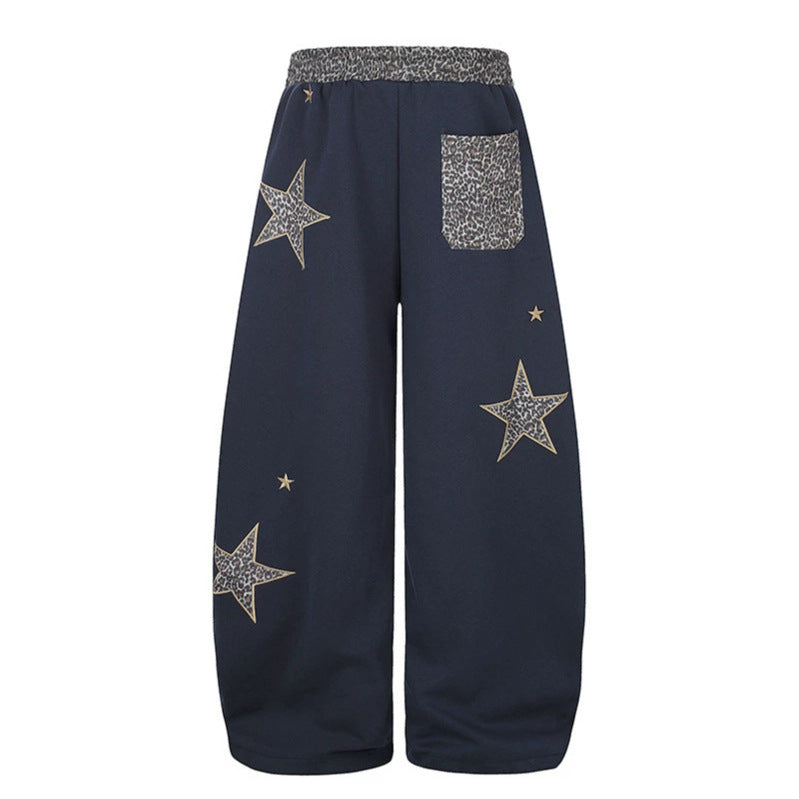 Damen Extraweite Palazzo‑Sweathose mit Leo‑Taille, Stern‑Applikationen und Kordelzug Nord Taschen
