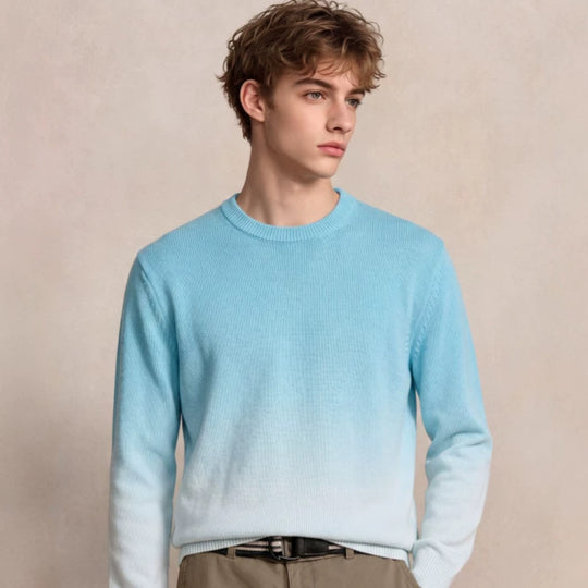 Herren Feinstrick-Pullover mit Dip-Dye-Effekt und Rundhalsausschnitt Nord Taschen