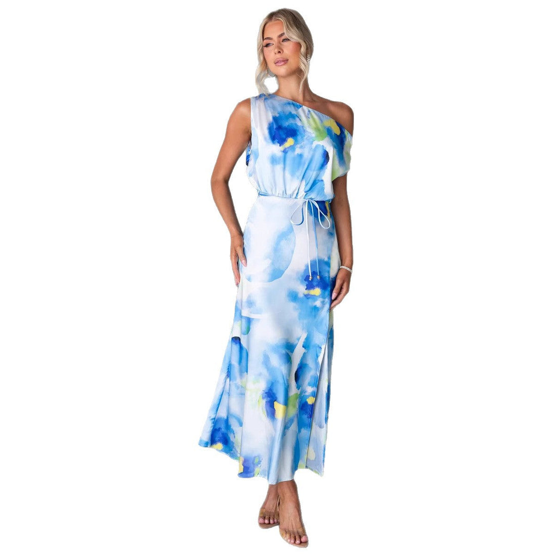Damen Maxikleid mit asymmetrischem Design und fließendem Stoff