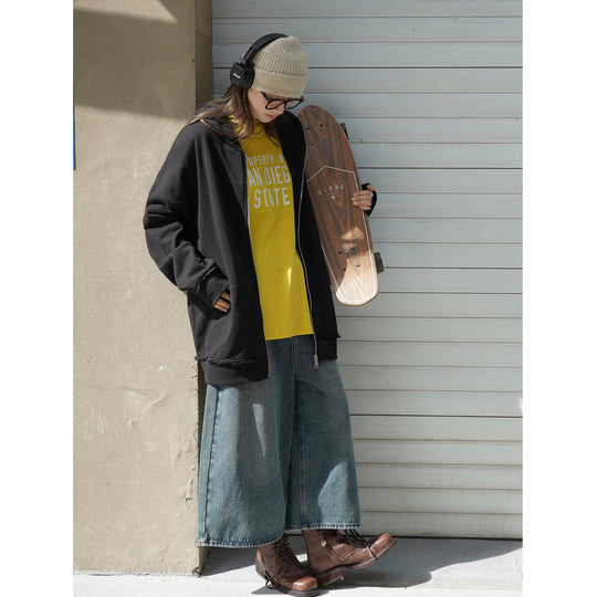 Damen Relaxed-Zip‑Hoodie im Used‑Look mit ausgefransten Kanten Nord Taschen
