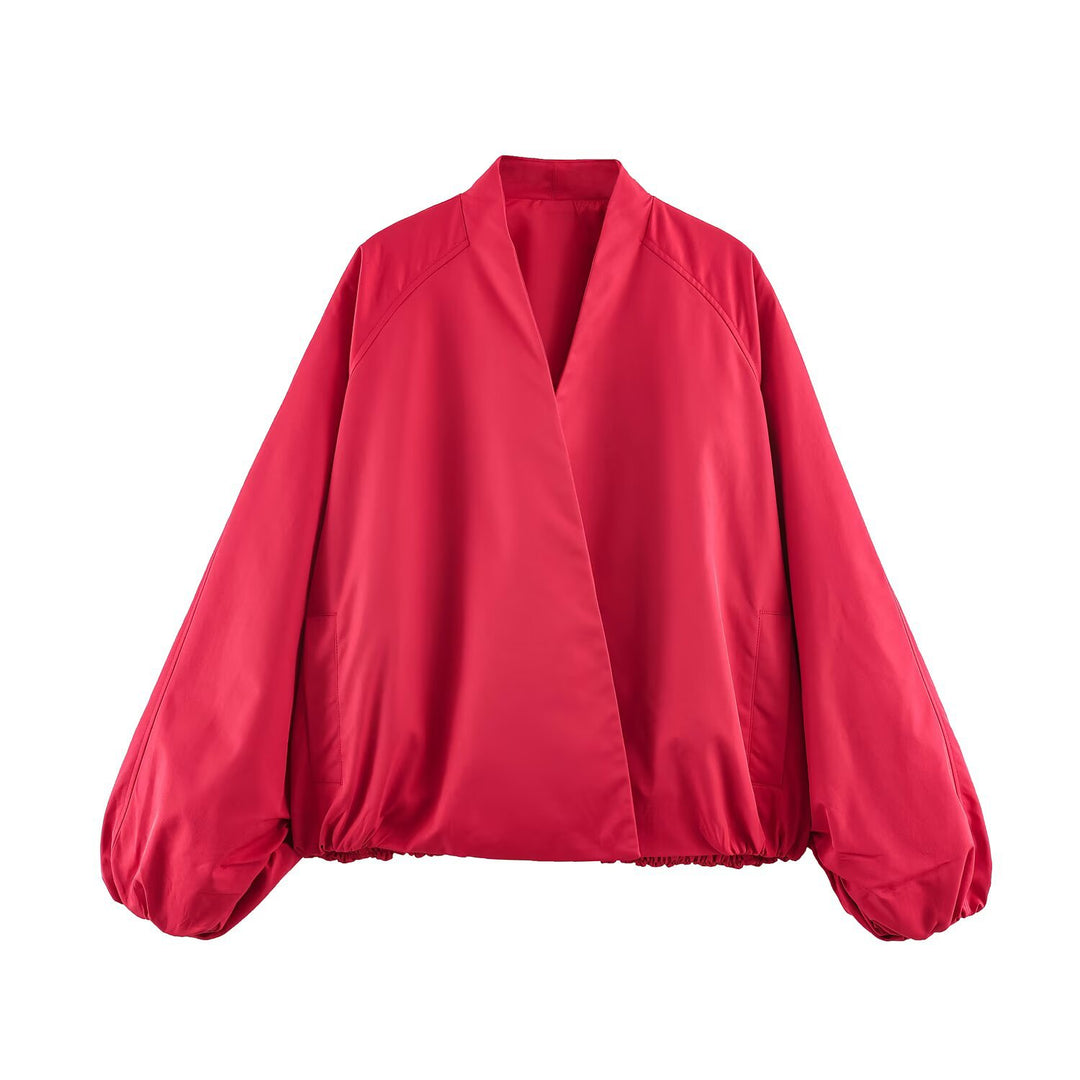 Damen Leichte Oversize‑Utilityjacke mit Tunnelzug‑Taillierung, Stehkragen und Ballonärmeln Nord Taschen