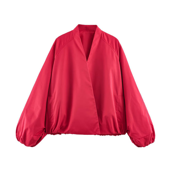 Damen Leichte Oversize‑Utilityjacke mit Tunnelzug‑Taillierung, Stehkragen und Ballonärmeln Nord Taschen
