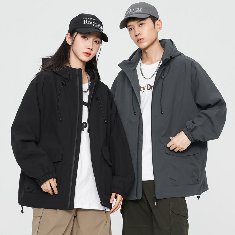 Damen Oversize Windbreaker Jacke mit Kapuze und Cargotaschen Nord Taschen