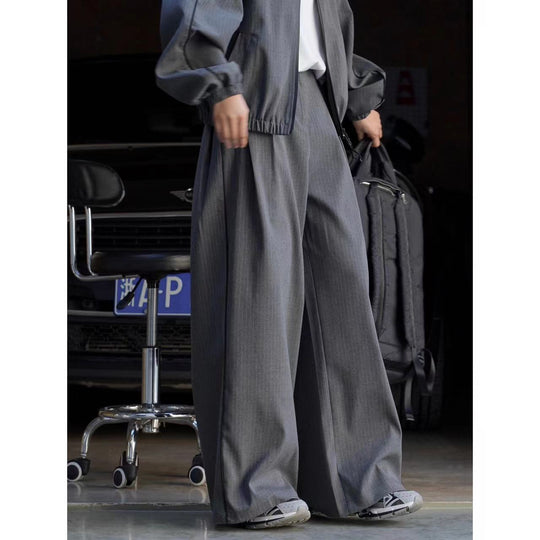 Damen weite Nadelstreifen-Hose mit hohem Bund und weitem Bein Nord Taschen